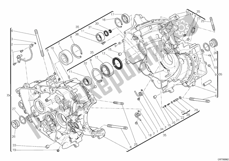 All parts for the Crankcase of the Ducati Superbike 1199 Panigale S Tricolore USA 2012
